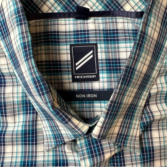 HECHTER Navy and White Checkered Button Down Shirt - Picture 2 of 5
